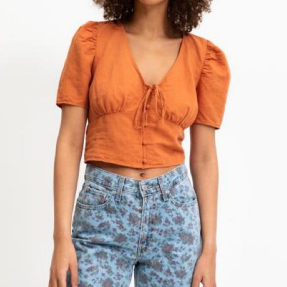 Levi's Orange Luisa Crop Top Corset Fit with puff sleeves size Small